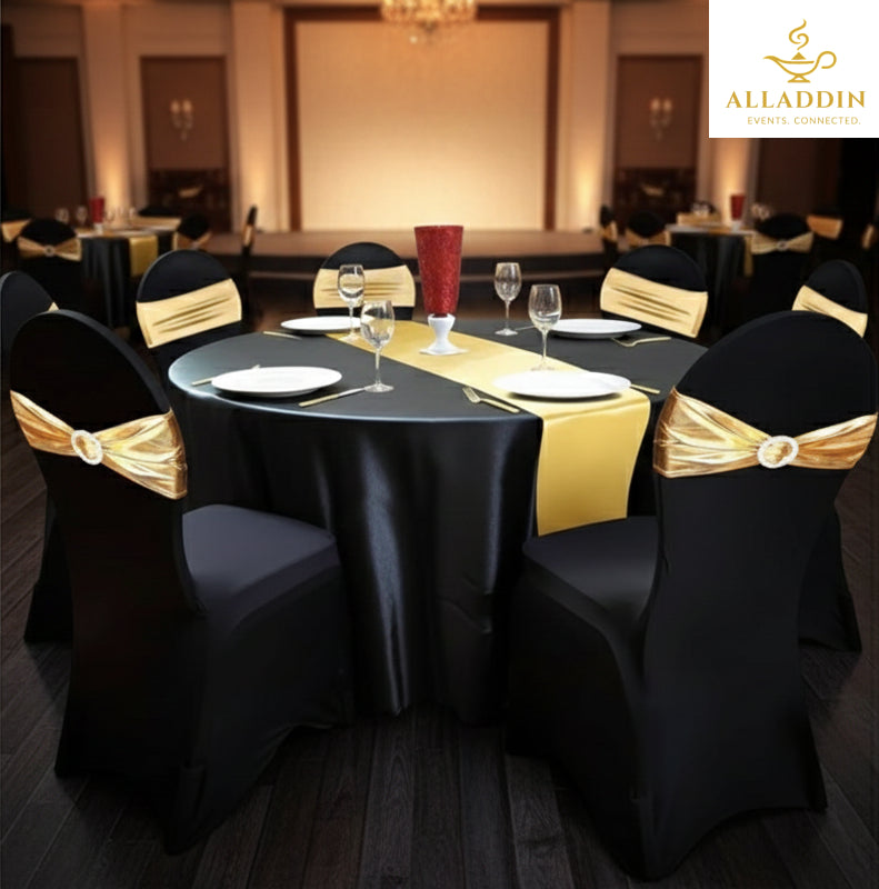 Banquet Chair Black with Golden Ribbon