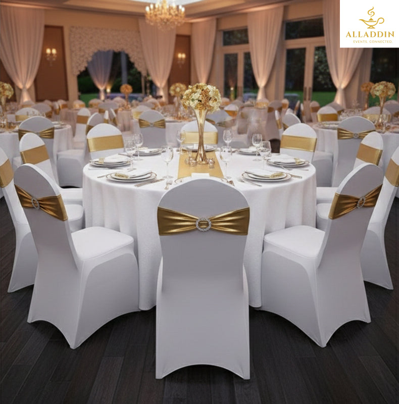 Banquet Chair White with Golden Ribbon