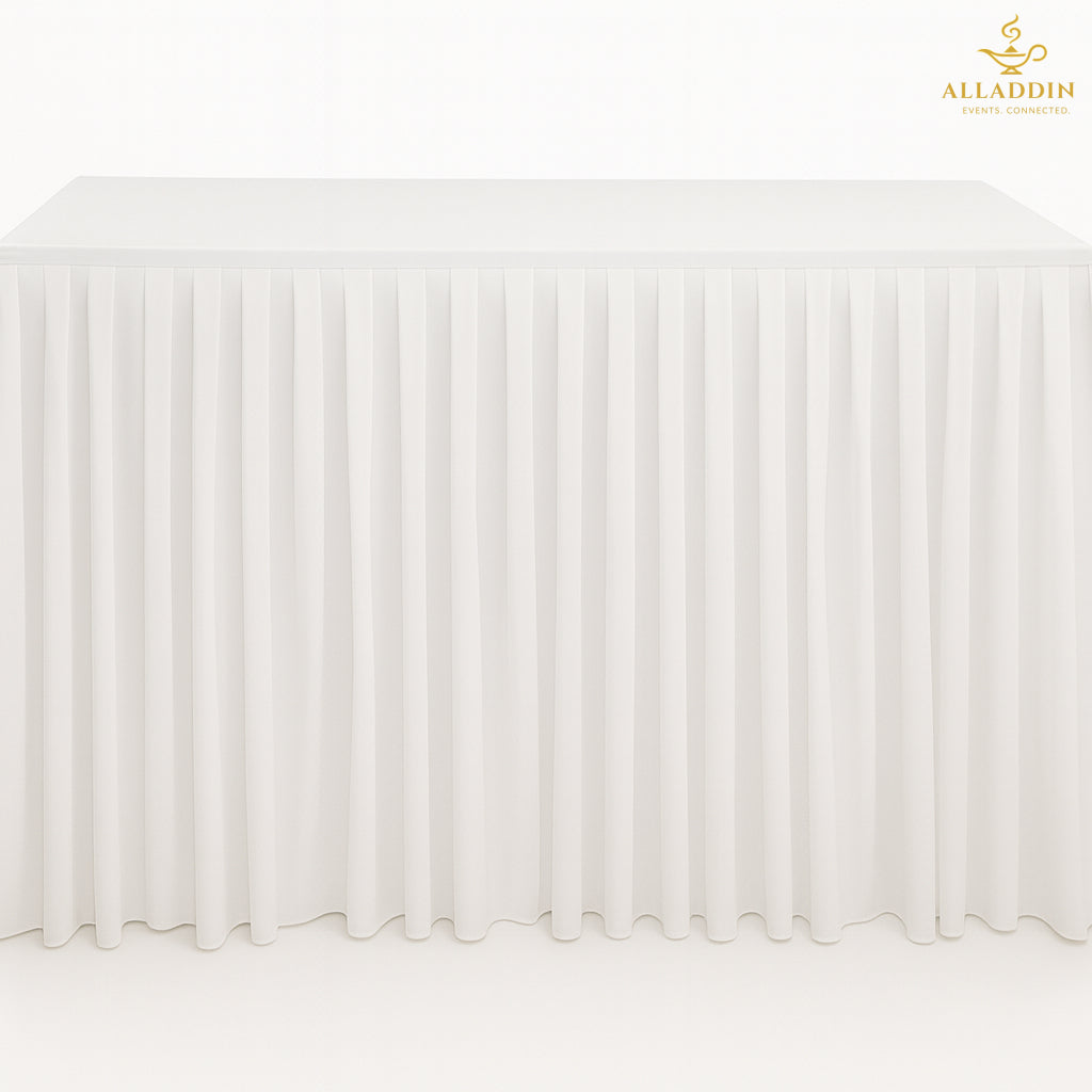 Buffet Table with White Skirting Cover