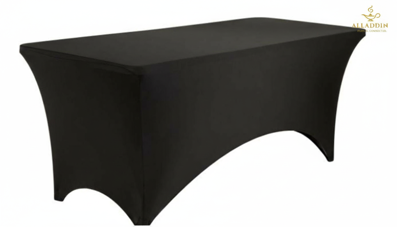 Buffet Table with Black Stretch Cover
