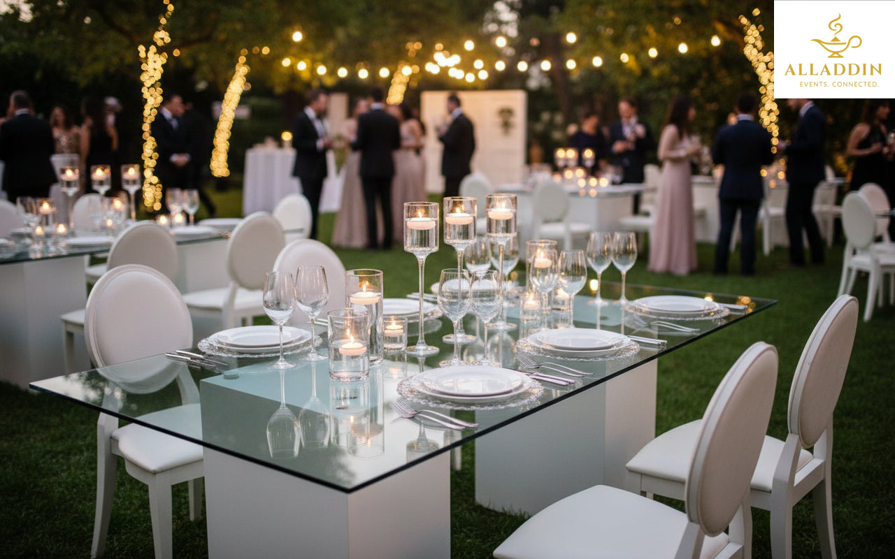 Azzurra Rectangular Glass Dining Table with White Bases