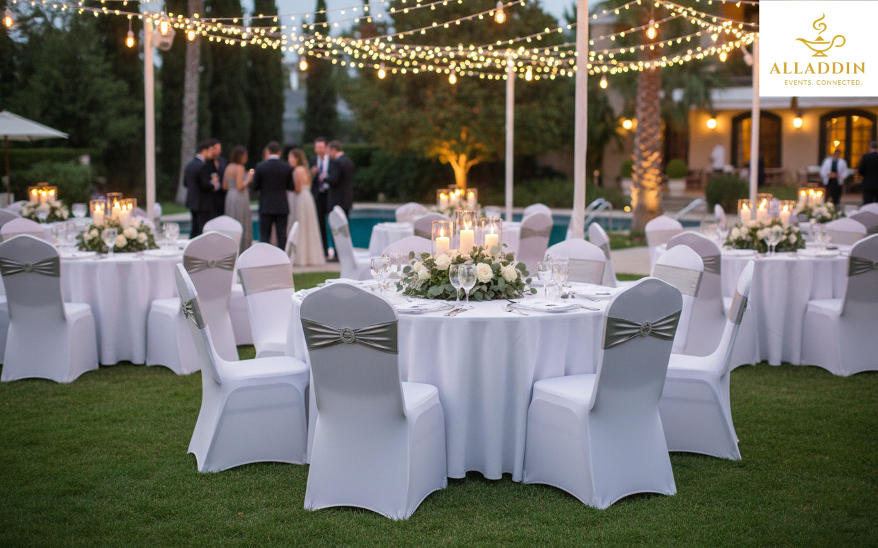 Banquet Chair White with Silver Ribbon