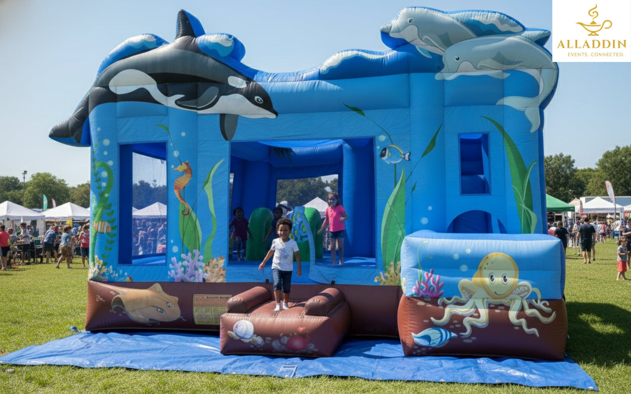 Large Blue Fish-Themed Bouncy