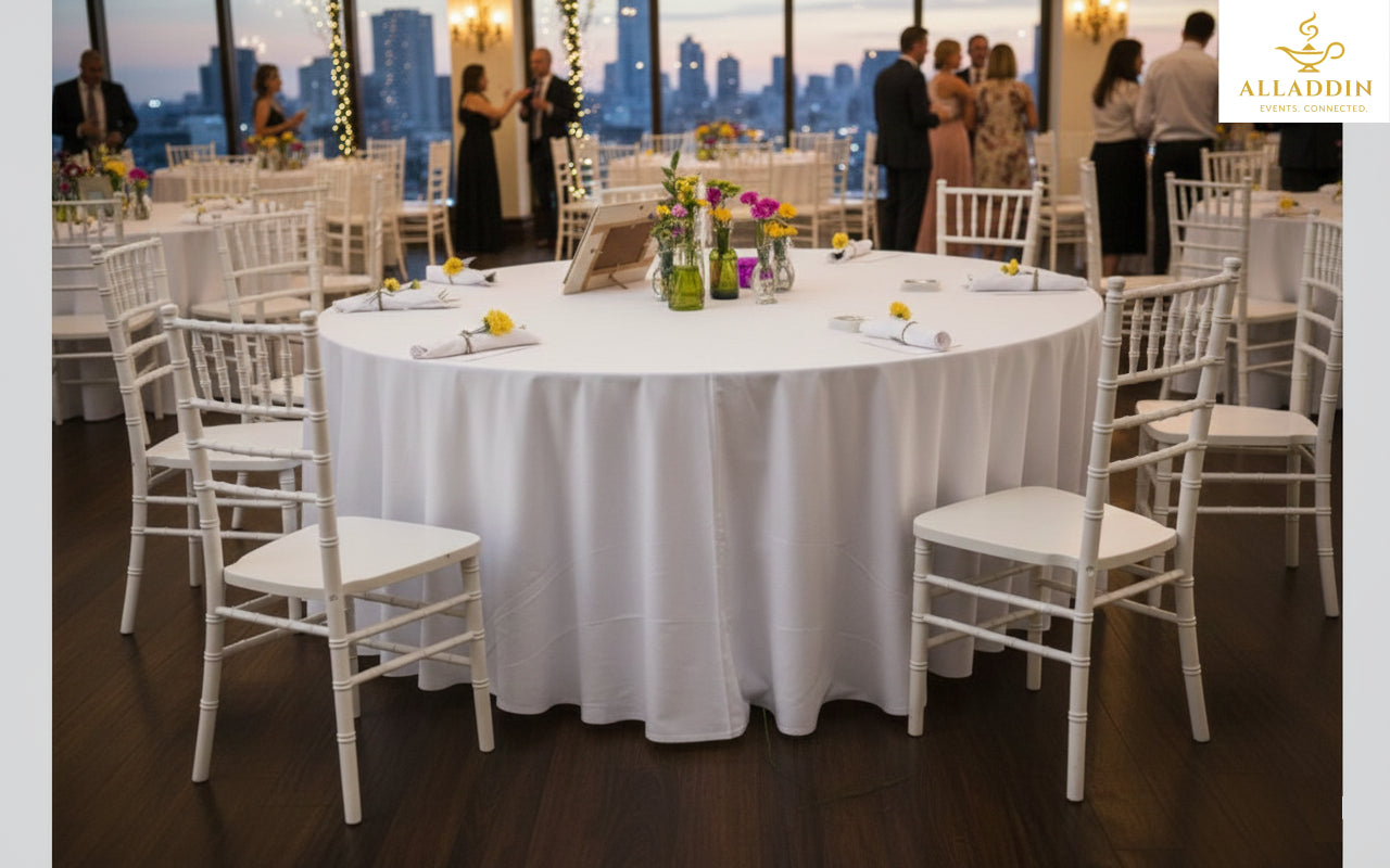 5-Foot Round Table with White Cover