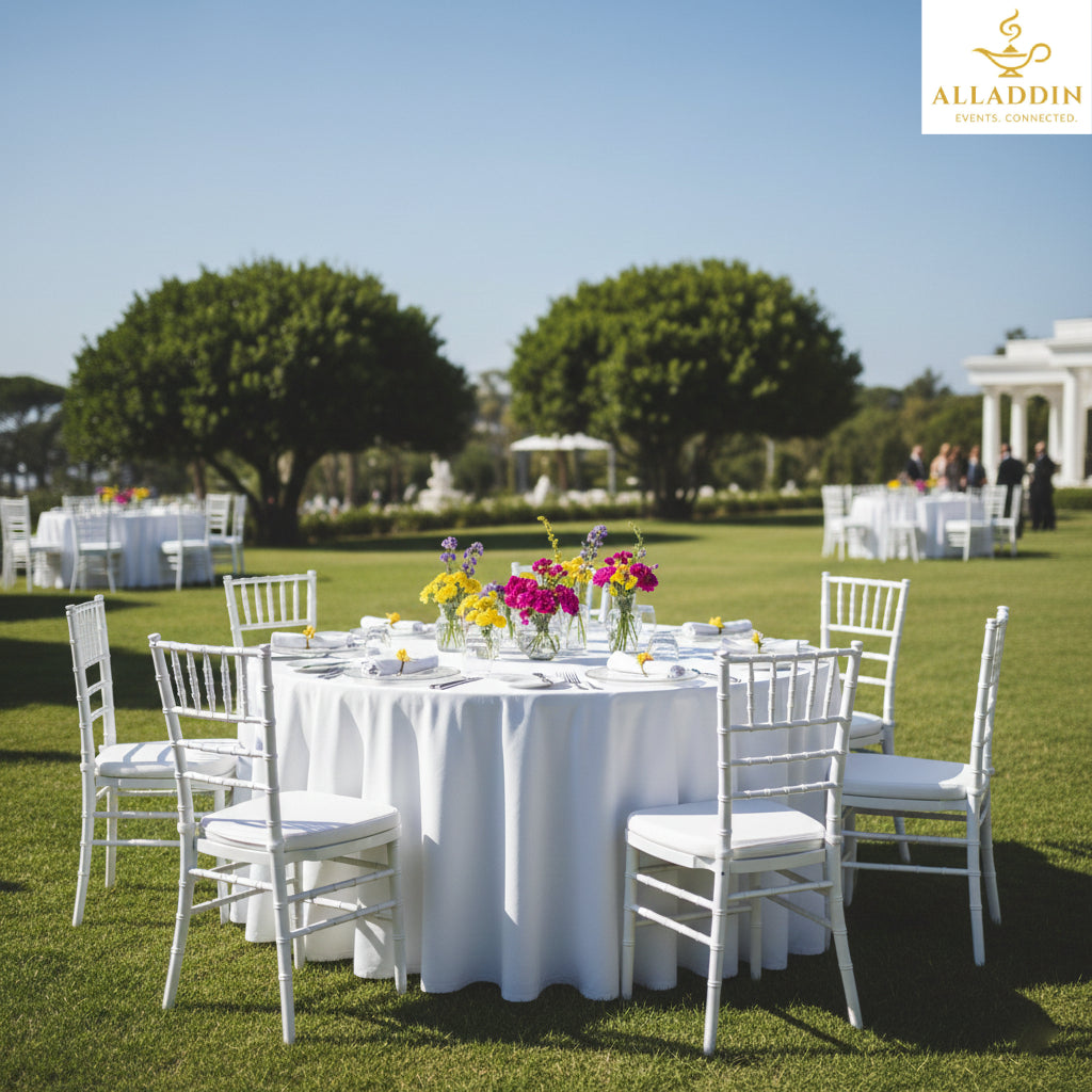 6-Ft Round Table with White Cover