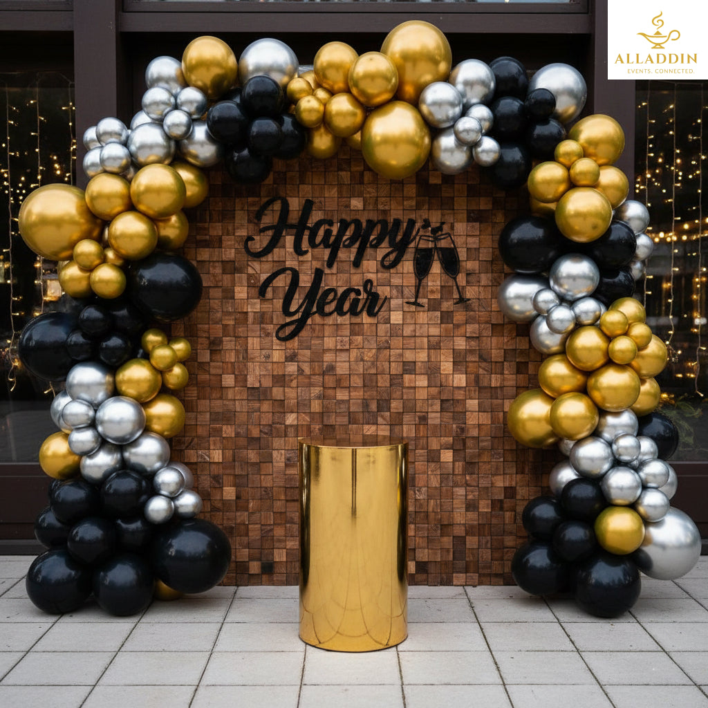 Shimmering Happy New Year Gold Square Wall Backdrop